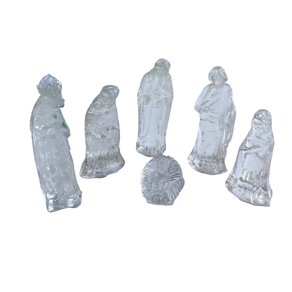 Vintage Glass Nativity Set Christmas Holiday‎ 6 Piece 80s